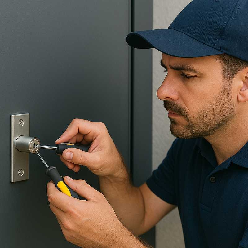 Locksmith inspecting a security door